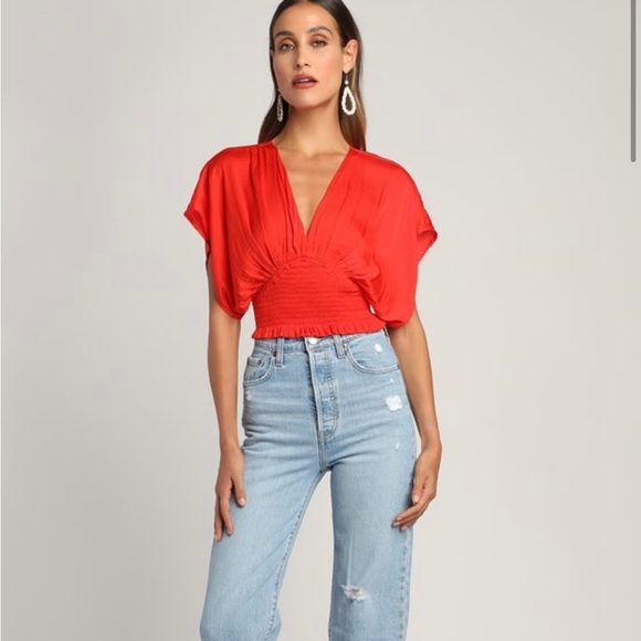 Lulus Tops - Never Worn Lulus Smocked Bat Wing Tie Back Top